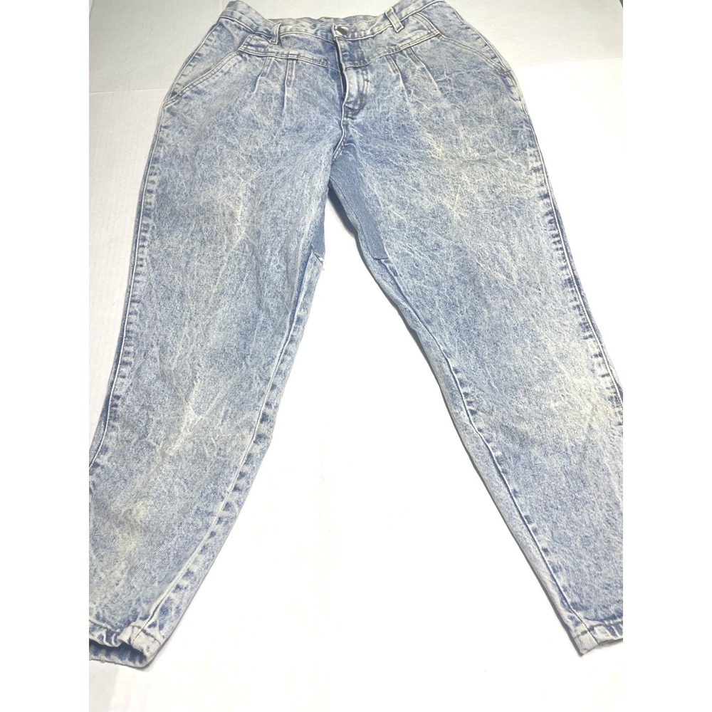 Vintage Chic Acid Wash Pleated High Waist Tapered Jeans‎ Blue Petite 18 Made USA